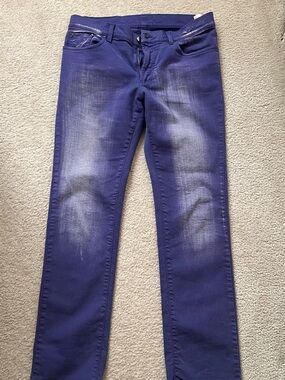 Versace Men's Slim Indigo Purple Jeans with Faded Accents
